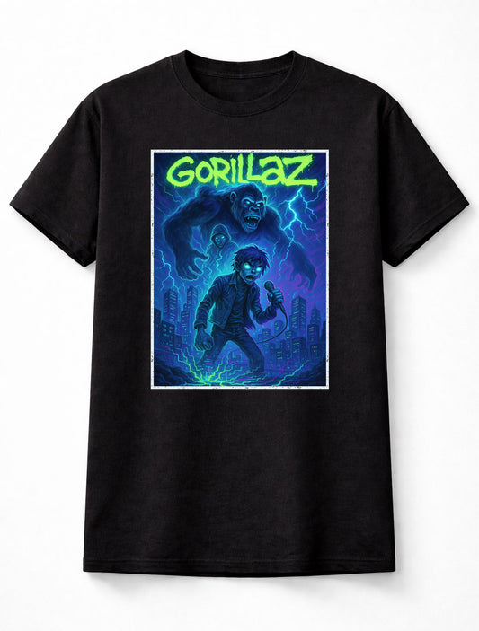 Gorillaz T-Shirt Neon Horror Band Art Unisex Black Graphic Tee