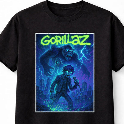 Gorillaz T-Shirt Neon Horror Band Art Unisex Black Graphic Tee