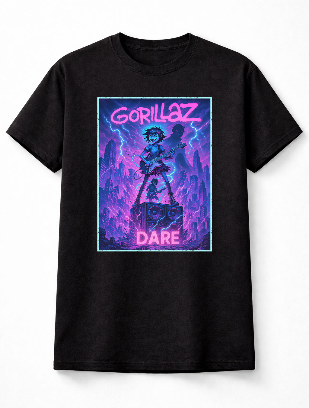 Gorillaz DARE T-Shirt Neon Punk Rock Art Unisex Black Graphic Tee