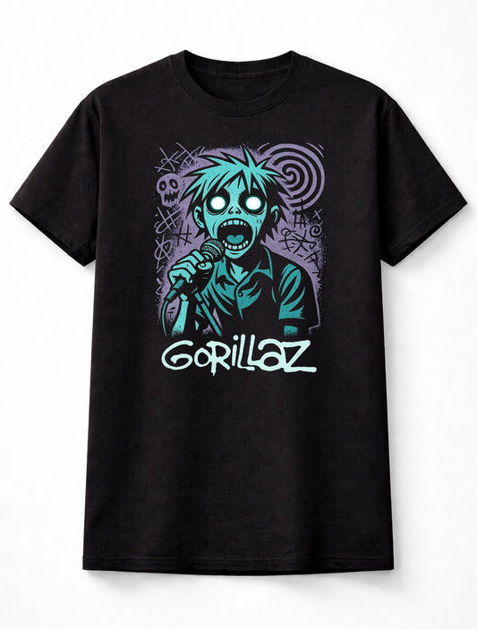 2D Gorillaz T-Shirt Alternative Rock Zombie Unisex Black Graphic Tee
