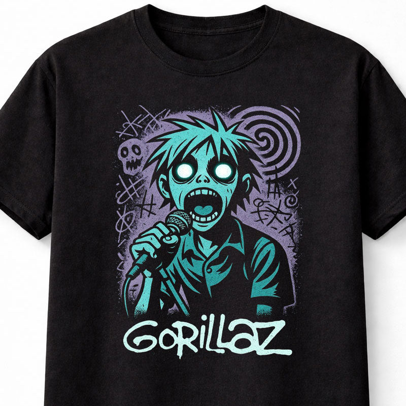 2D Gorillaz T-Shirt Alternative Rock Zombie Unisex Black Graphic Tee