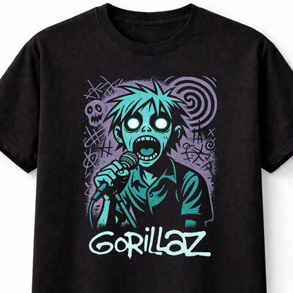 2D Gorillaz T-Shirt Alternative Rock Zombie Unisex Black Graphic Tee