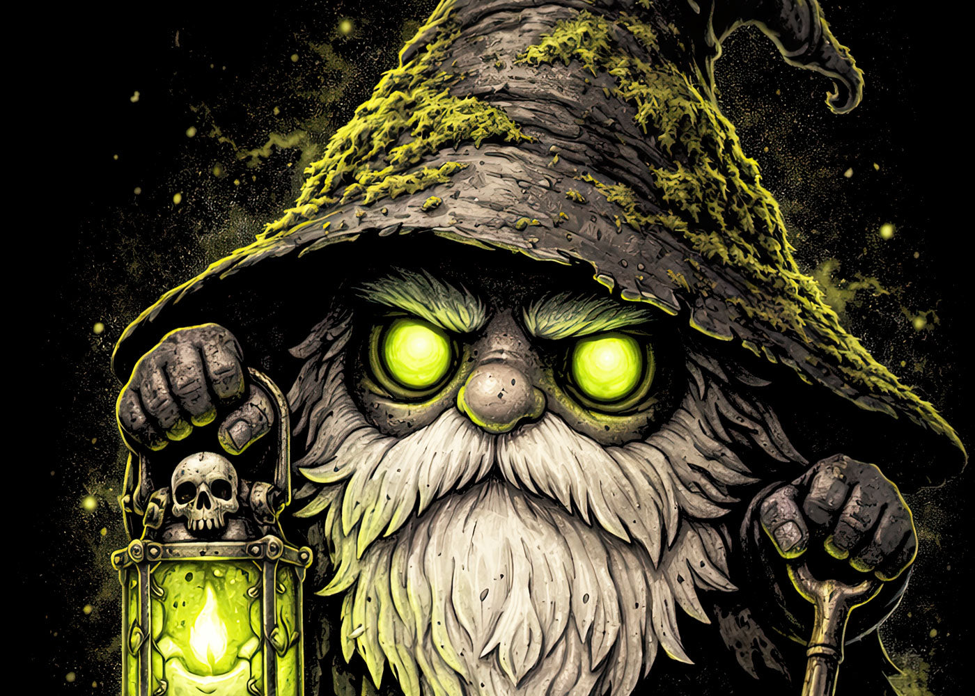 Gravedigger Gnome Gardening Unisex Graphic T-Shirt Lantern Dark Art Tee