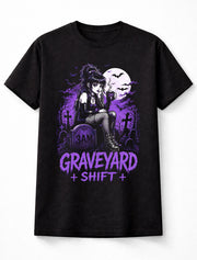 Graveyard Shift Goth Girl Cemetery Moon Bats Graphic Unisex T-Shirt