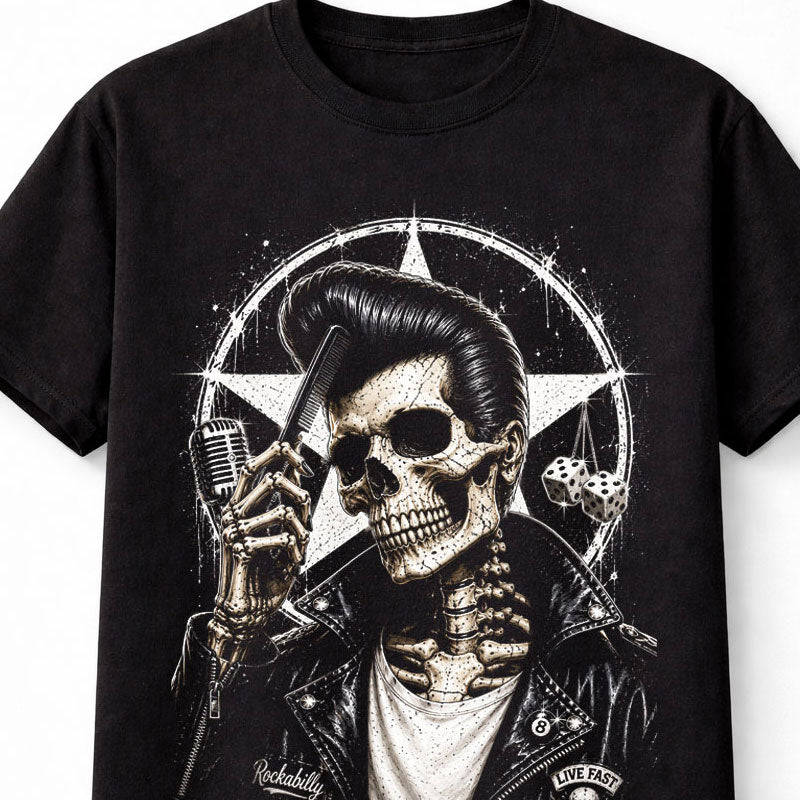 Rockabilly Skull Rock n Roll Greaser Retro Graphic Unisex T-Shirt