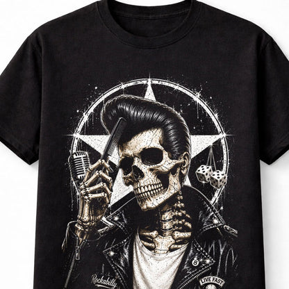 Rockabilly Skull Rock n Roll Greaser Retro Graphic Unisex T-Shirt