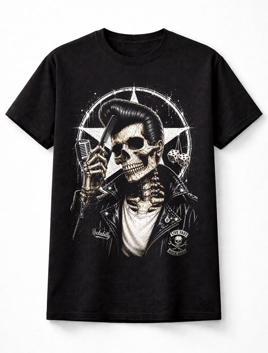 Rockabilly Skull Rock n Roll Greaser Retro Graphic Unisex T-Shirt