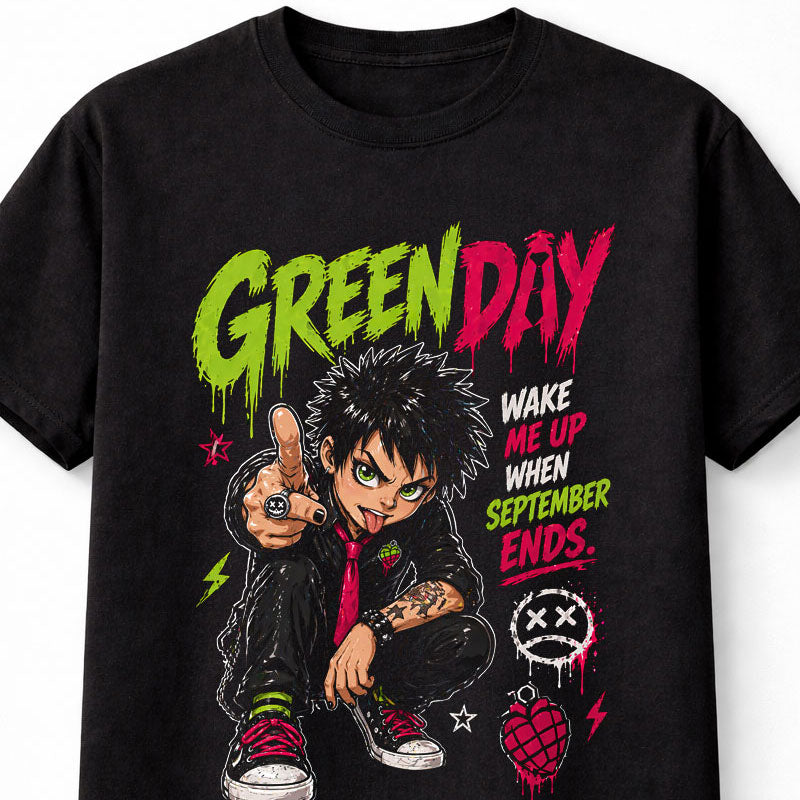 Green Day Wake Me Up When September Ends Punk Rock Band Graphic T-Shirt Billie Joe Armstrong Lyrics Music Fan Tee Adult & Kids Unisex T-Shirt