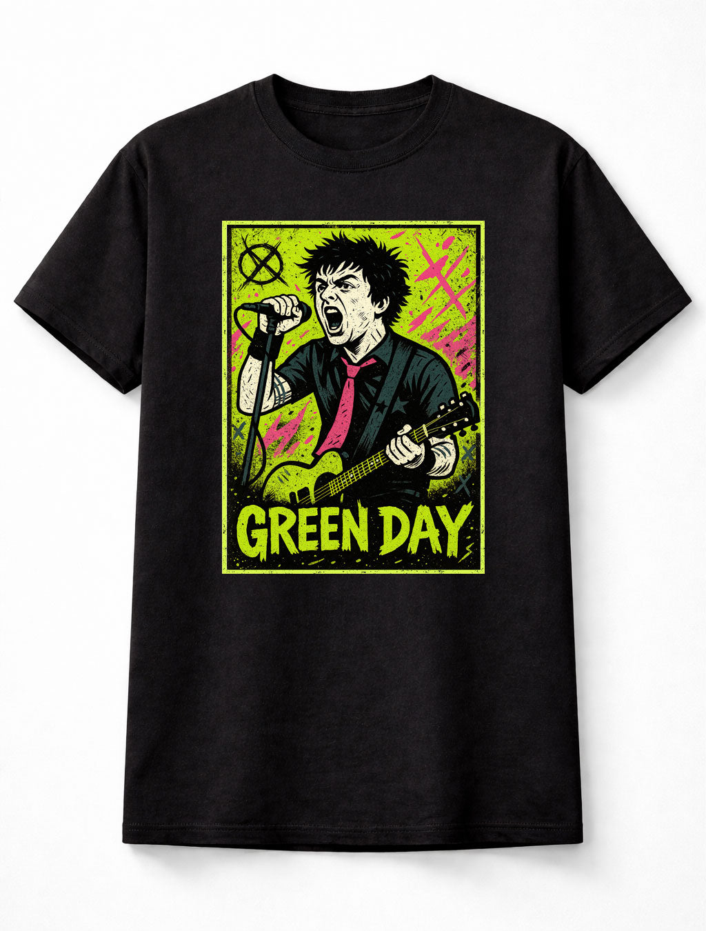 Green Day T-Shirt Punk Rock Graphic Art Unisex Black Graphic Tee