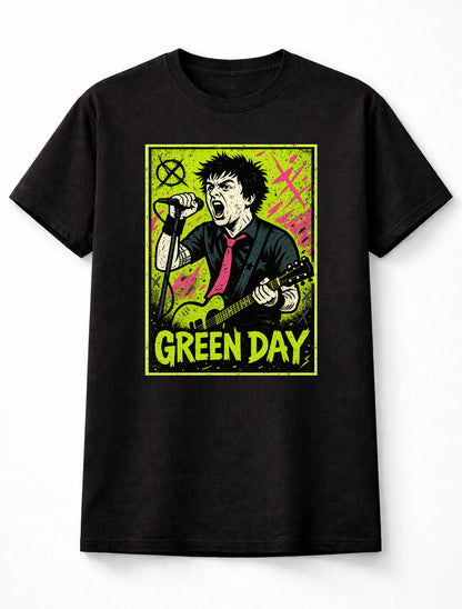 Green Day T-Shirt Punk Rock Graphic Art Unisex Black Graphic Tee