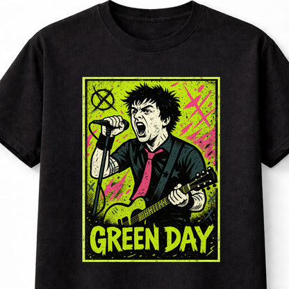 Green Day T-Shirt Punk Rock Graphic Art Unisex Black Graphic Tee