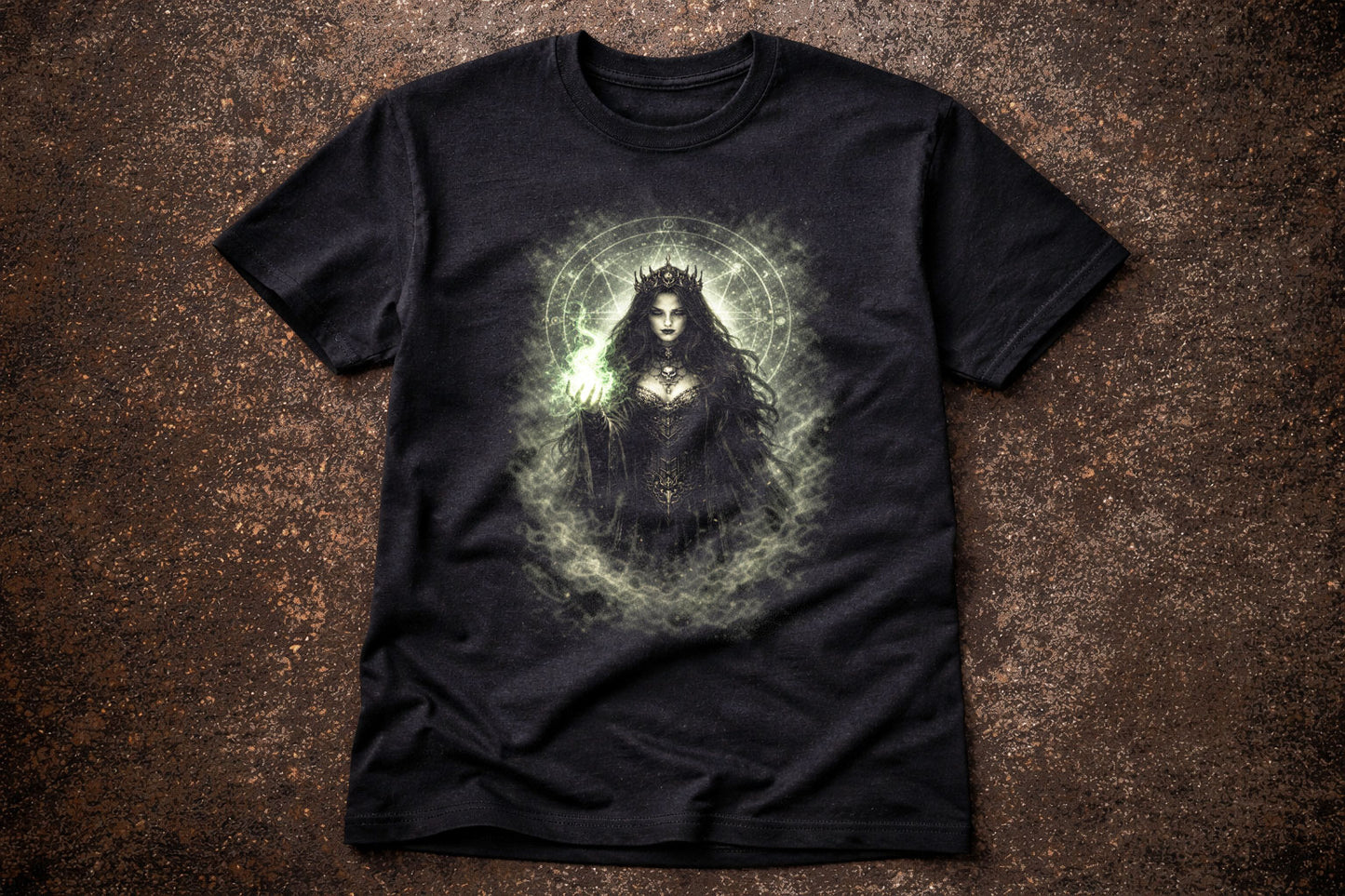 Witch T-Shirt Dark Fantasy Green Gothic Arcane Ritual Unisex Black Graphic Tee