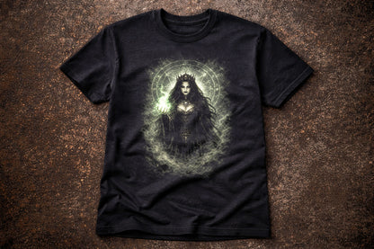Witch T-Shirt Dark Fantasy Green Gothic Arcane Ritual Unisex Black Graphic Tee