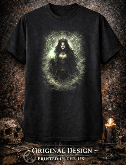 Witch T-Shirt Dark Fantasy Green Gothic Arcane Ritual Unisex Black Graphic Tee
