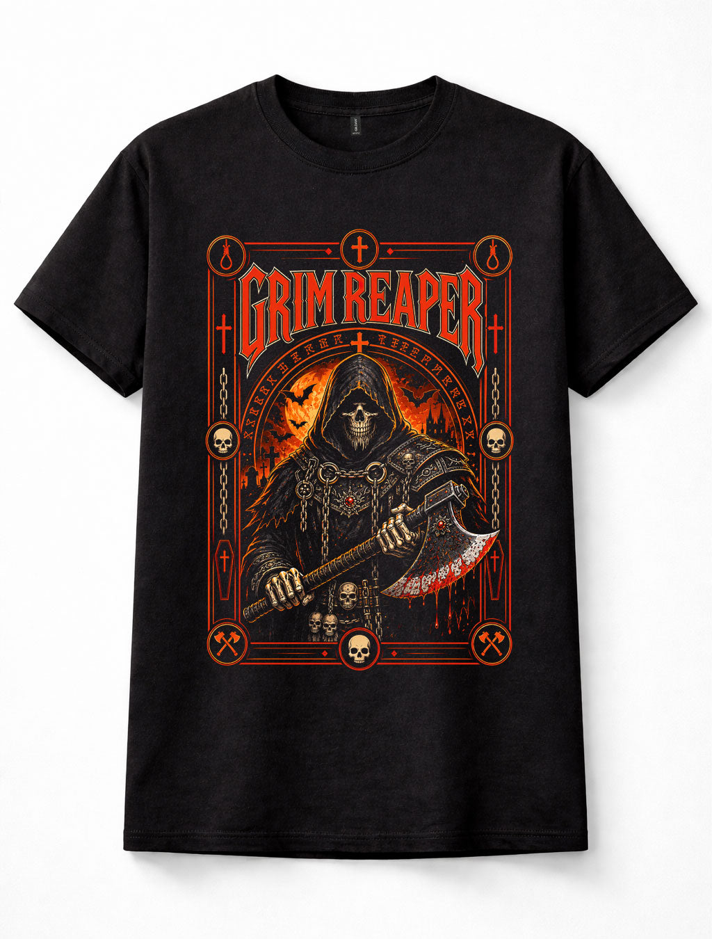 Grim Reaper Skull Axe Gothic Death Metal Horror Halloween Unisex T-Shirt