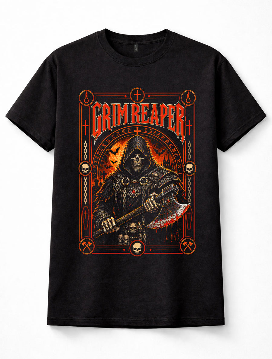 Grim Reaper Skull Axe Gothic Death Metal Horror Halloween Unisex T-Shirt