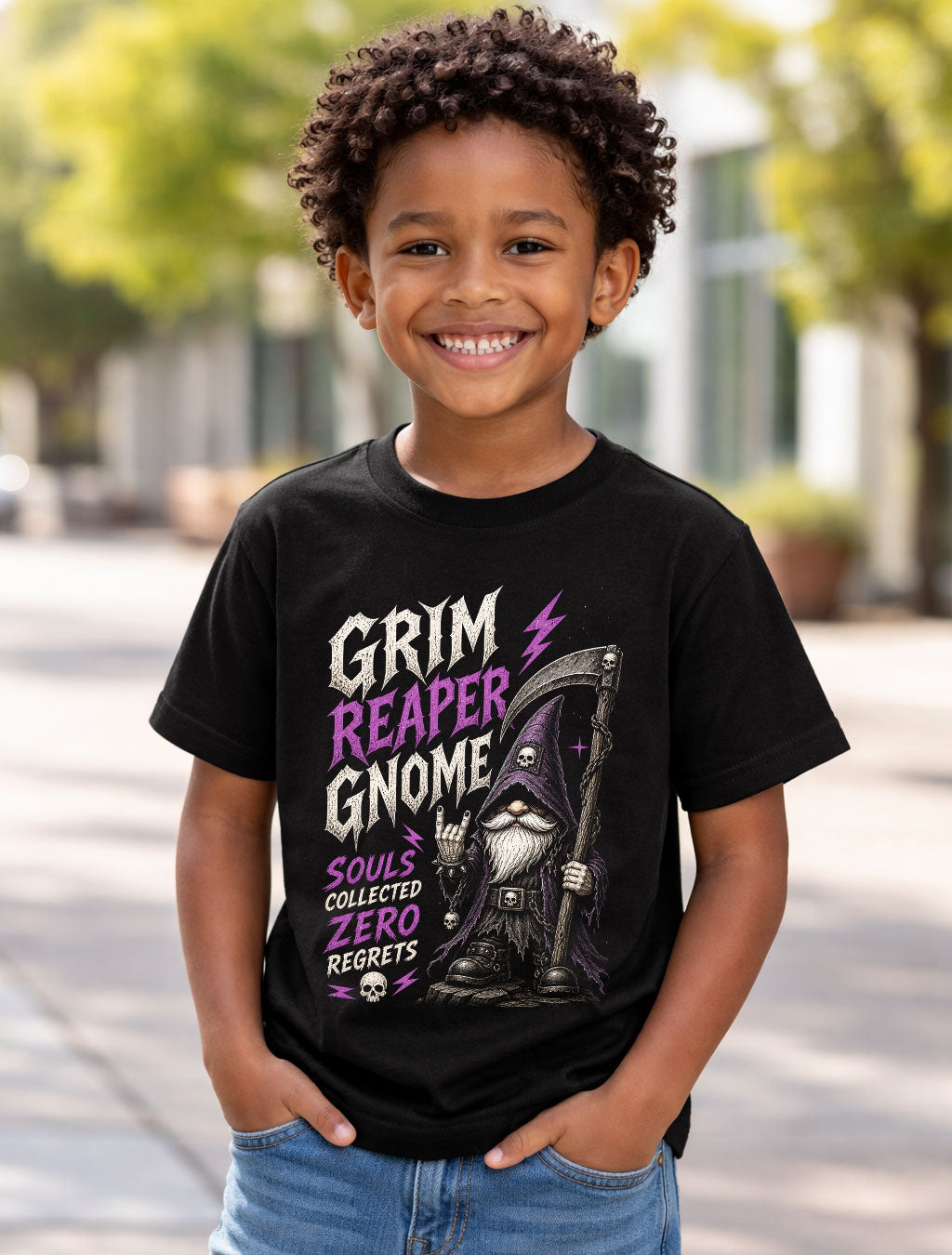 Grim Reaper Gnome Gothic Death Scythe Dark Humor Graphic Unisex T-Shirt