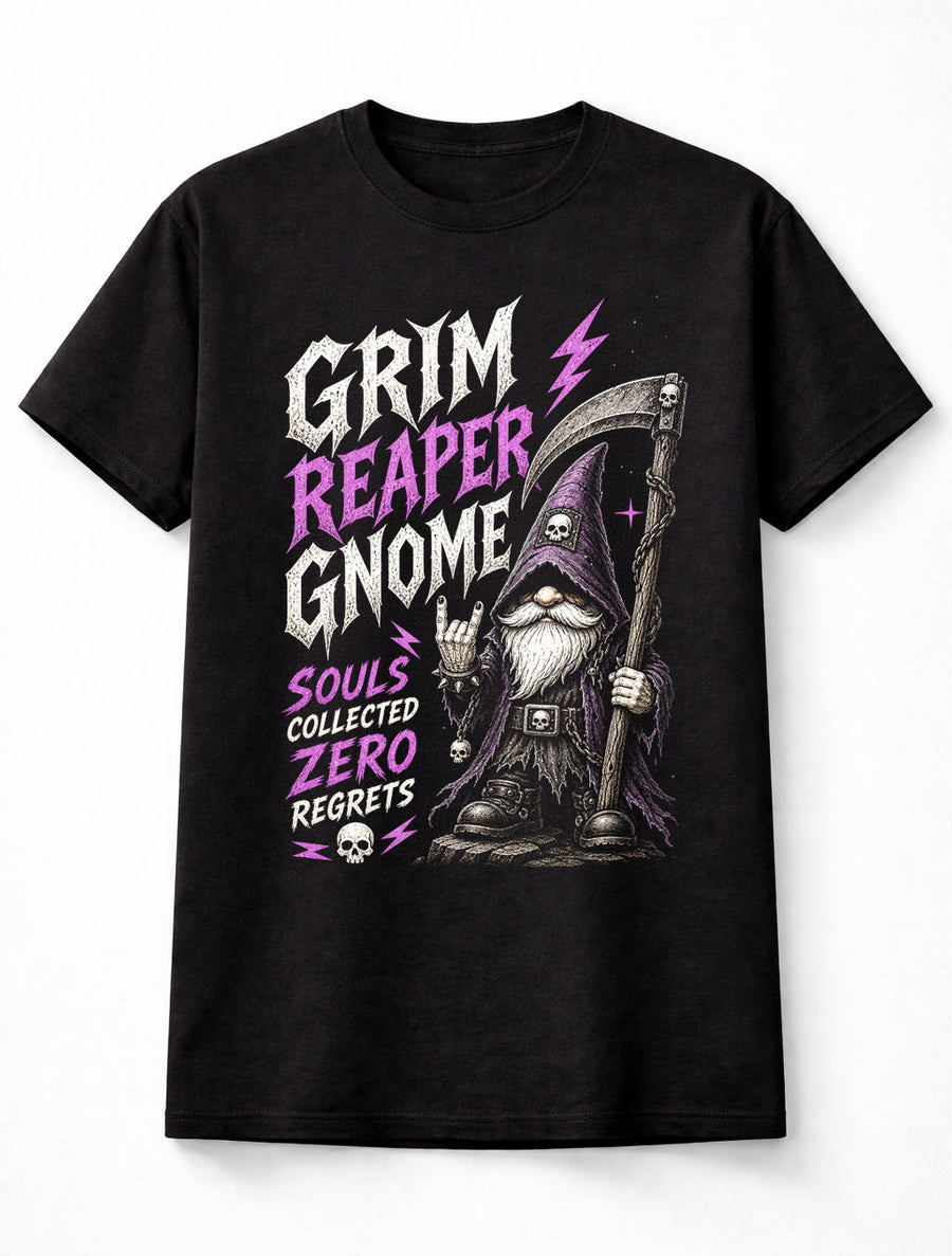 Grim Reaper Gnome Gothic Death Scythe Dark Humor Graphic Unisex T-Shirt