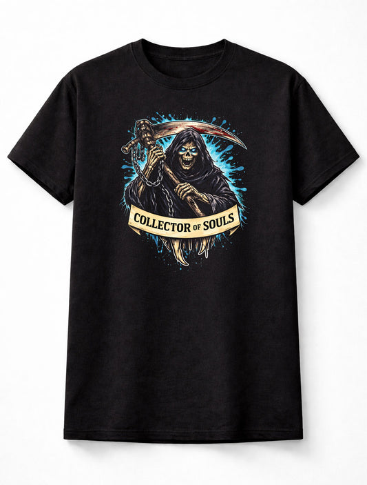 Grim Reaper T Shirt Collector of Souls Skull Tattoo Dark Art Tee Unisex Black