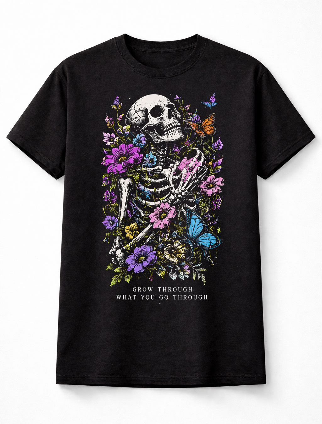 Skeleton Butterfly Floral Skull Gothic Dark Art Unisex T-Shirt