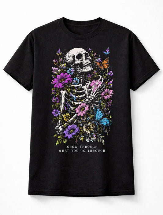 Skeleton Butterfly Floral Skull Gothic Dark Art Unisex T-Shirt