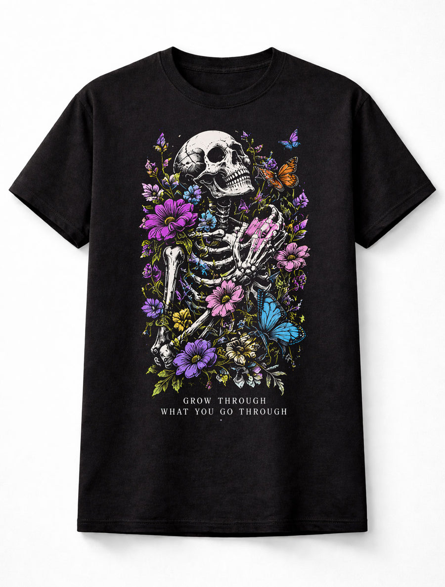 Skeleton Butterfly Floral Skull Gothic Dark Art Unisex T-Shirt