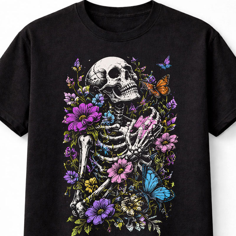 Skeleton Butterfly Floral Skull Gothic Dark Art Unisex T-Shirt