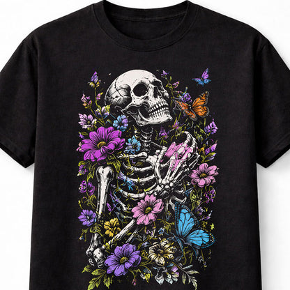 Skeleton Butterfly Floral Skull Gothic Dark Art Unisex T-Shirt