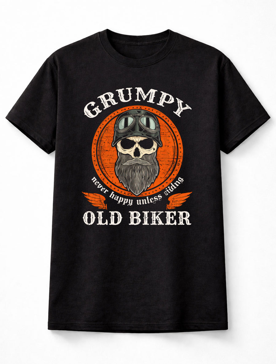 Grumpy Old Biker Skull Graphic T-Shirt Funny Motorcycle Rider Unisex T-Shirt