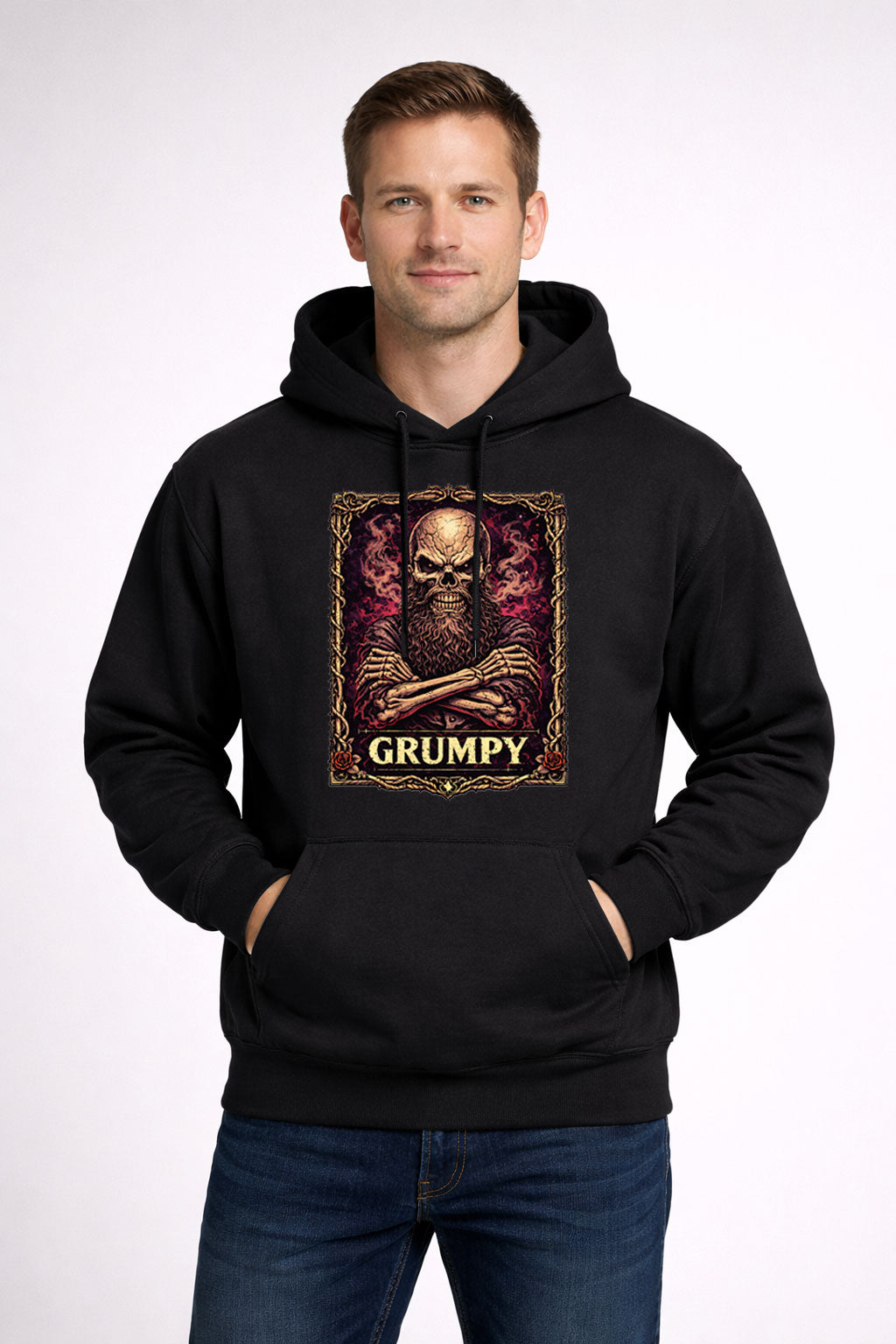 Grumpy Skull Skeleton Man Beard Unisex T-Shirt Dark Attitude Gothic Art Tee