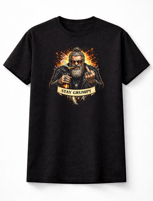 Biker T Shirt Skull Stay Grumpy Rebel Attitude Tattoo Tee Unisex Black