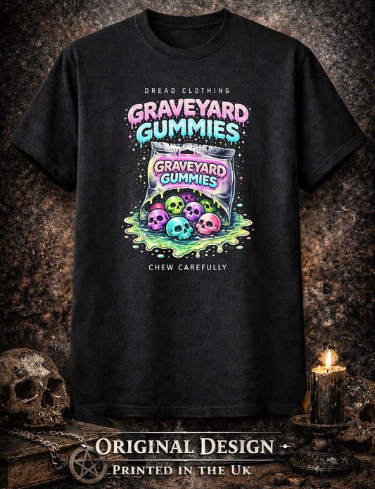 Graveyard Gummies Skull Unisex Toxic Gothic Horror Candy Graphic T-Shirt Art