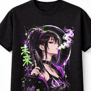 Cyberpunk Anime Girl Neon Goth Futuristic Manga Graphic Unisex T-Shirt
