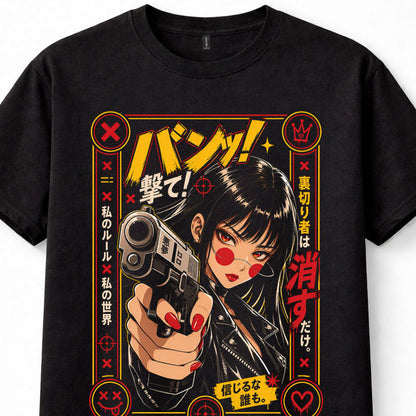 Anime Gun Girl Japanese Manga Cyberpunk Y2K Gothic Punk Unisex T-Shirt