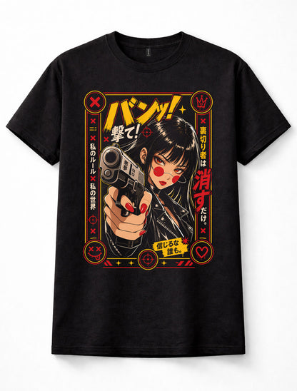 Anime Gun Girl Japanese Manga Cyberpunk Y2K Gothic Punk Unisex T-Shirt