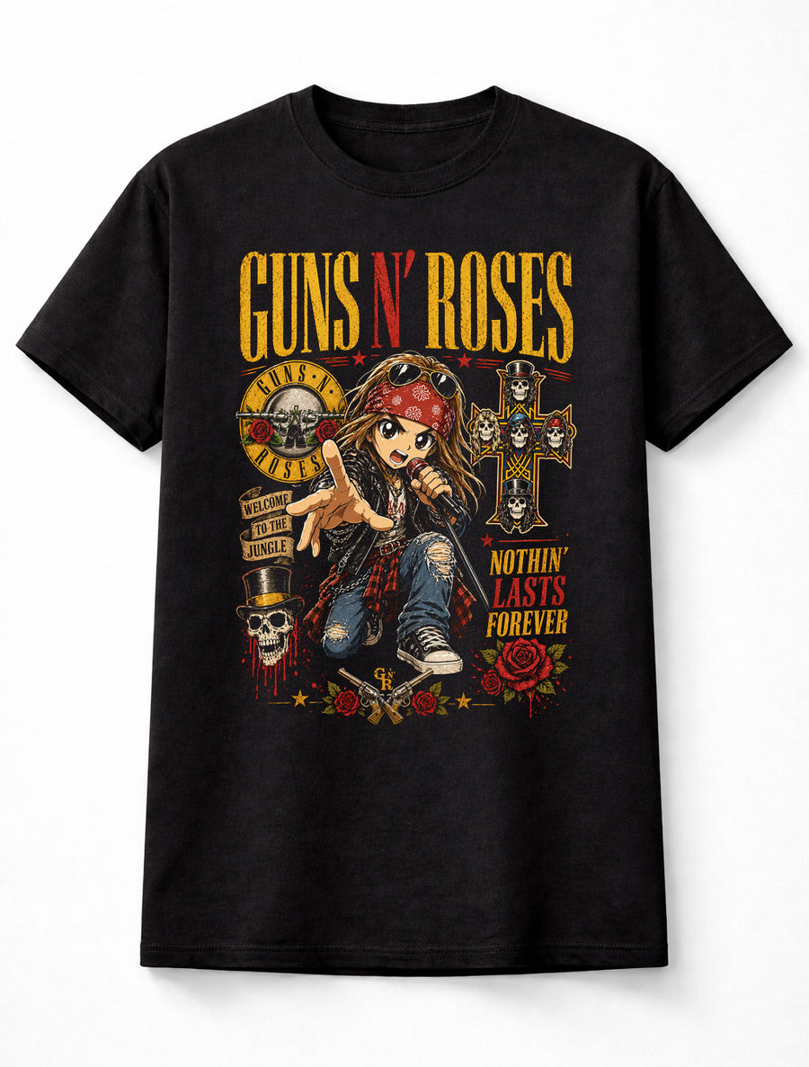 Guns N Roses Axl Rose Slash Rock Band Graphic T-Shirt Welcome To The Jungle Nothin Lasts Forever Music Fan Classic Rock Tee Adult & Kids Unisex T-Shirt