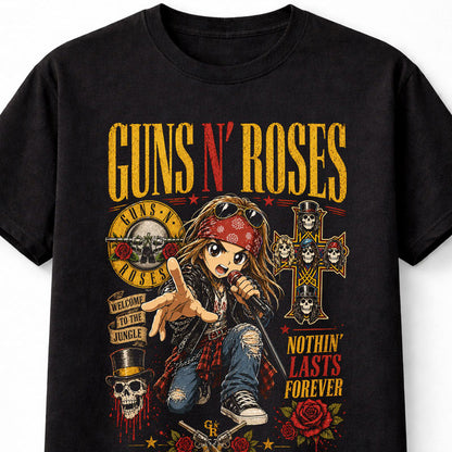 Guns N Roses Axl Rose Slash Rock Band Graphic T-Shirt Welcome To The Jungle Nothin Lasts Forever Music Fan Classic Rock Tee Adult & Kids Unisex T-Shirt
