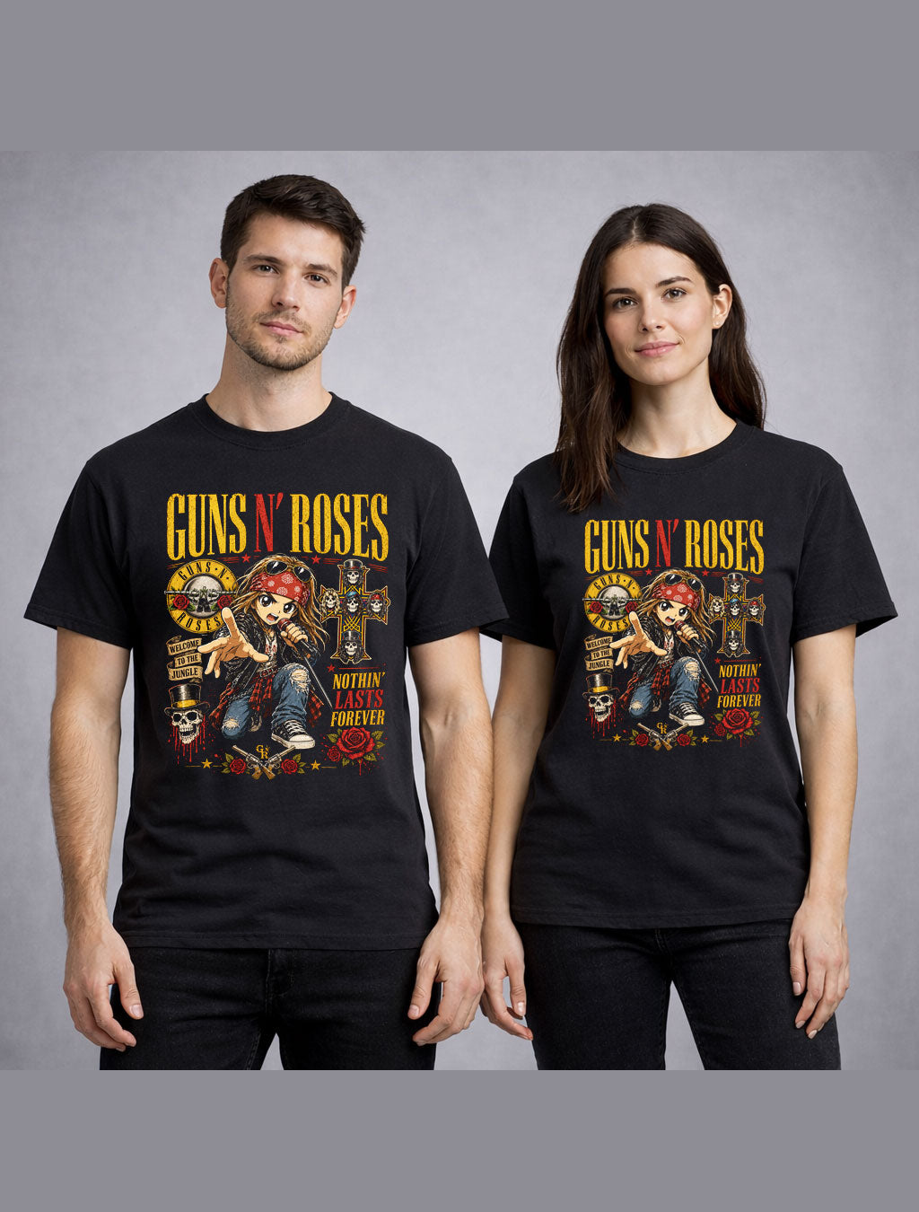 Guns N Roses Axl Rose Slash Rock Band Graphic T-Shirt Welcome To The Jungle Nothin Lasts Forever Music Fan Classic Rock Tee Adult & Kids Unisex T-Shirt