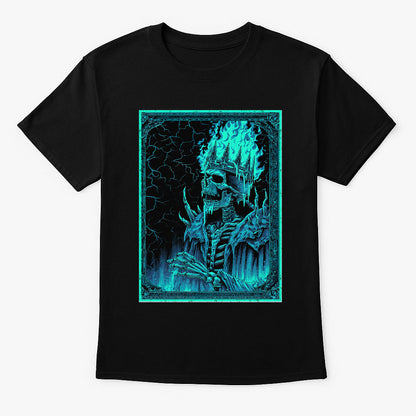 Flame-Crowned Skeleton King Gothic Horror Dark Fantasy Alternative Unisex T-Shirt