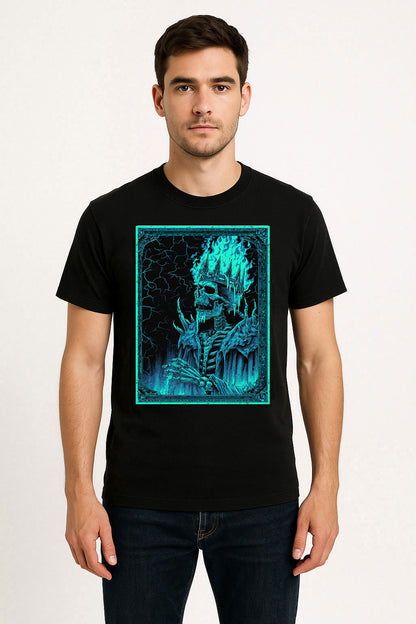 Flame-Crowned Skeleton King Gothic Horror Dark Fantasy Alternative Unisex T-Shirt