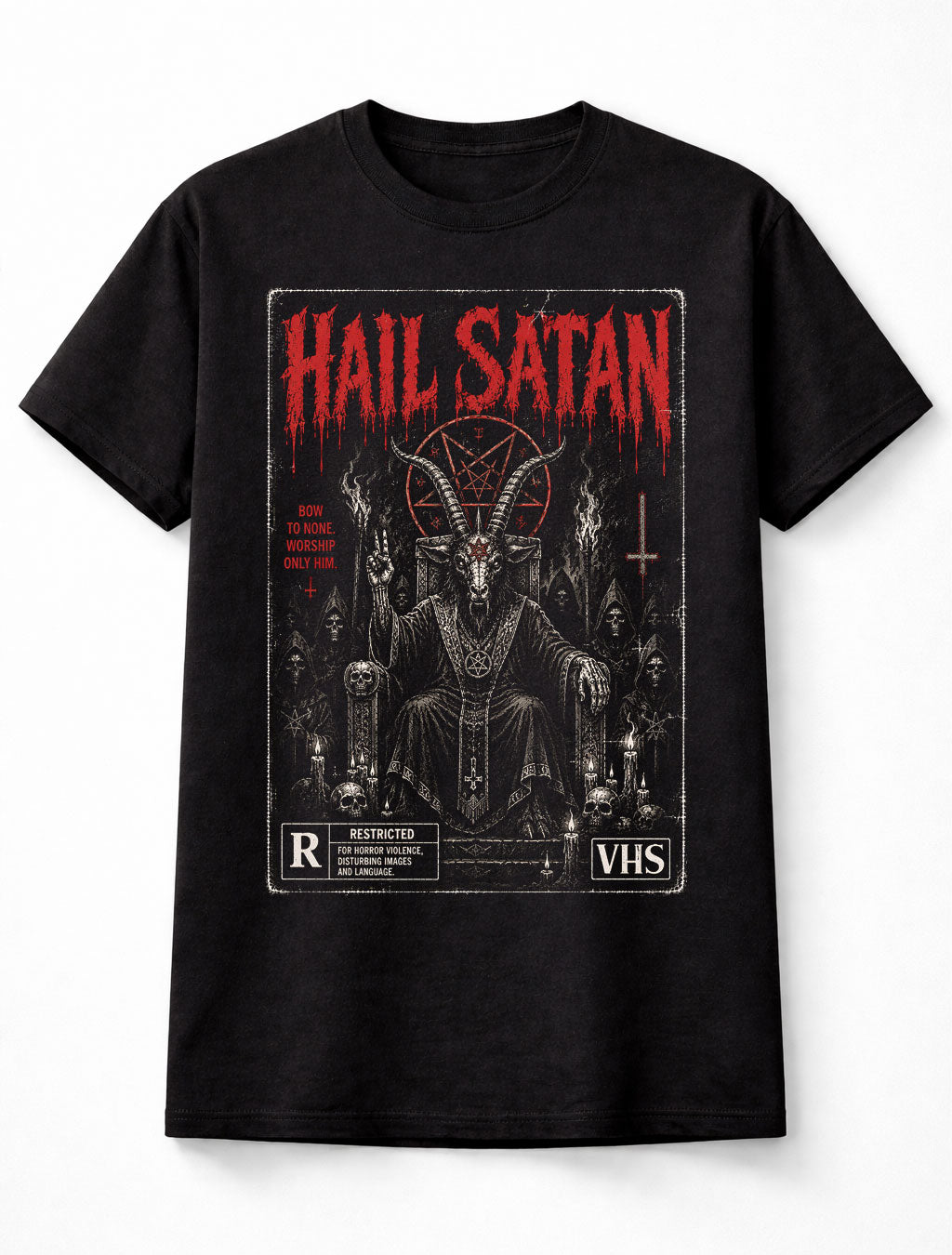 Hail Satan Occult Baphomet Horror VHS Gothic Halloween Unisex T-Shirt