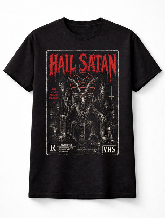 Hail Satan Occult Baphomet Horror VHS Gothic Halloween Unisex T-Shirt