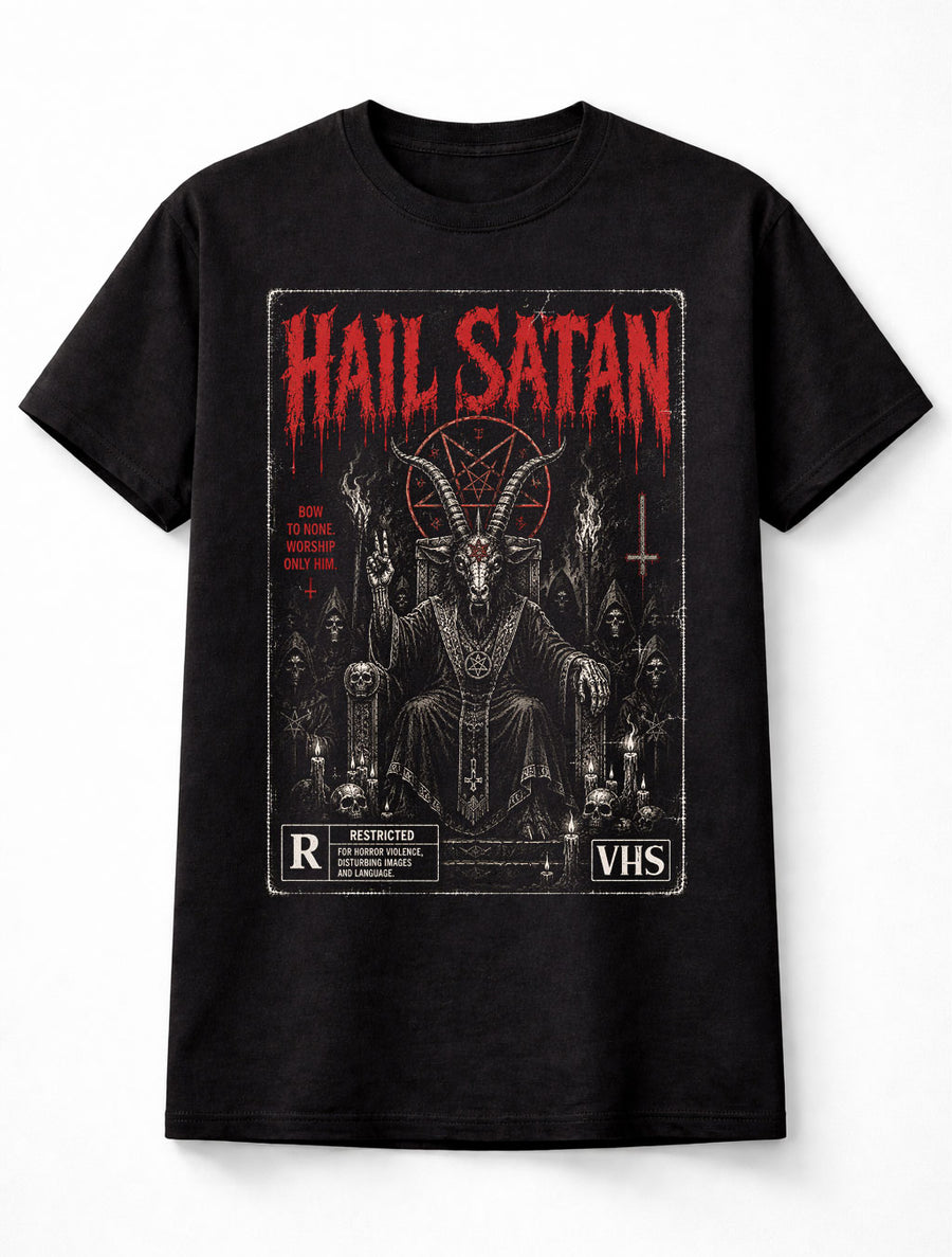 Hail Satan Occult Baphomet Horror VHS Gothic Halloween Unisex T-Shirt