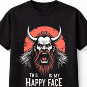 Viking Happy Face Funny Angry Norse Warrior Berserker Beard Black Unisex T-Shirt