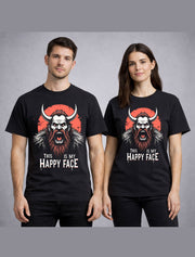 Viking Happy Face Funny Angry Norse Warrior Berserker Beard Black Unisex T-Shirt
