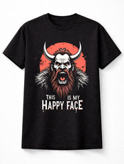 Viking Happy Face Funny Angry Norse Warrior Berserker Beard Black Unisex T-Shirt