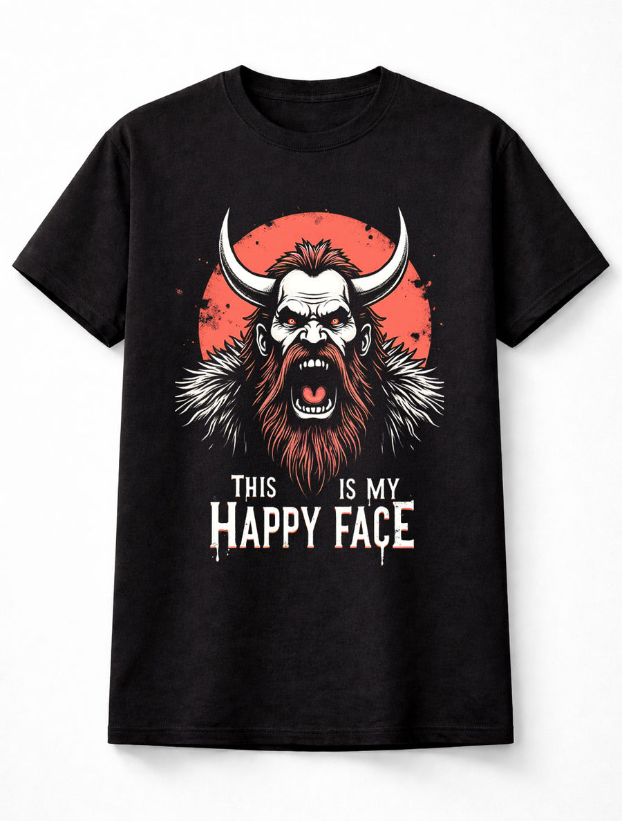 Viking Happy Face Funny Angry Norse Warrior Berserker Beard Black Unisex T-Shirt