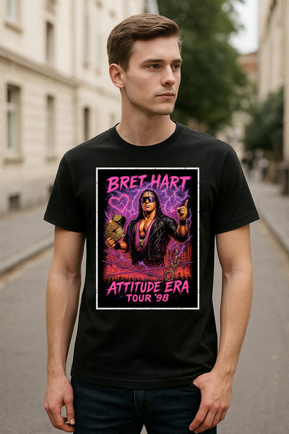 Bret Hart “Attitude Era Tour ‘98” Unisex T-Shirt – Retro Wrestling Legend Tee