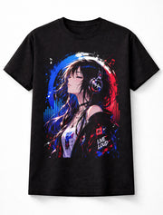 Anime Music Girl Headphones DJ Audio Lover Manga Graphic Unisex T-Shirt