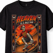 Santa Cruz Heaven Is A Half Pipe Skateboard Skeleton Skater Black Unisex T-Shirt
